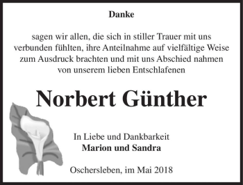 Traueranzeige von Norbert Günther  von Magdeburger Volksstimme
