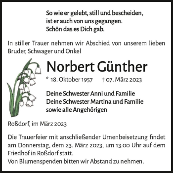 Traueranzeige von Norbert Günther  von Magdeburger Volksstimme