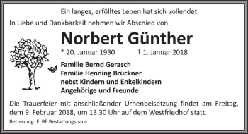 Traueranzeige von Norbert Günther  von Magdeburger Volksstimme