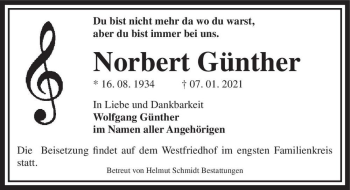 Traueranzeige von Norbert Günther  von Magdeburger Volksstimme