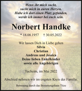 Traueranzeige von Norbert Handke  von Magdeburger Volksstimme