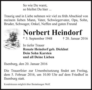 Traueranzeige von Norbert Heindorf  von Magdeburger Volksstimme