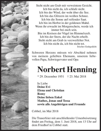Traueranzeige von Norbert Henning  von Magdeburger Volksstimme