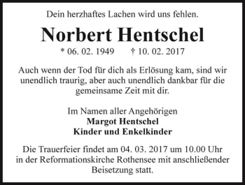 Traueranzeige von Norbert Hentschel  von Magdeburger Volksstimme