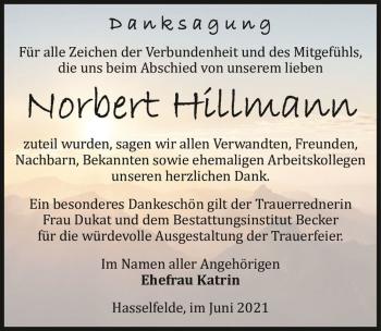 Traueranzeige von Norbert Hillmann  von Magdeburger Volksstimme