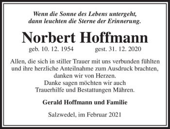 Traueranzeige von Norbert Hoffmann  von Magdeburger Volksstimme