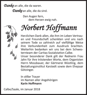 Traueranzeige von Norbert Hoffmann  von Magdeburger Volksstimme