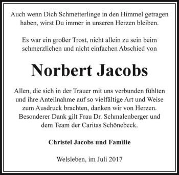 Traueranzeige von Norbert Jacobs  von Magdeburger Volksstimme