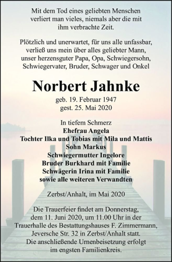 Traueranzeige von Norbert Jahnke  von Magdeburger Volksstimme