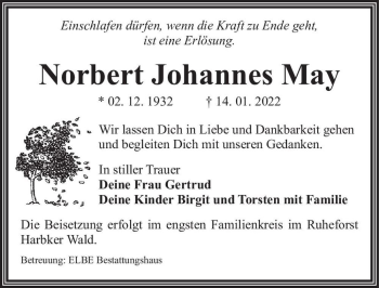 Traueranzeige von Norbert Johannes May  von Magdeburger Volksstimme
