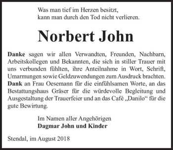 Traueranzeige von Norbert John  von Magdeburger Volksstimme