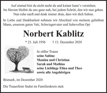 Traueranzeige von Norbert Kablitz  von Magdeburger Volksstimme