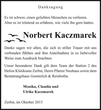 Traueranzeige von Norbert Kaczmarek  von Magdeburger Volksstimme