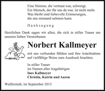 Traueranzeige von Norbert Kallmeyer  von Magdeburger Volksstimme