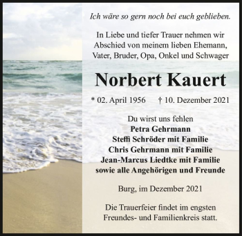 Traueranzeige von Norbert Kauert  von Magdeburger Volksstimme