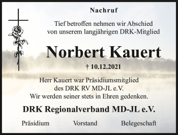 Traueranzeige von Norbert Kauert  von Magdeburger Volksstimme