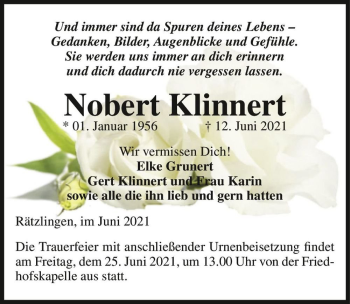 Traueranzeige von Norbert Klinnert  von Magdeburger Volksstimme