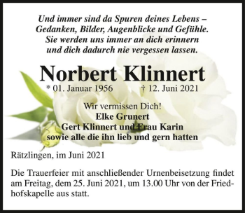 Traueranzeige von Norbert Klinnert  von Magdeburger Volksstimme