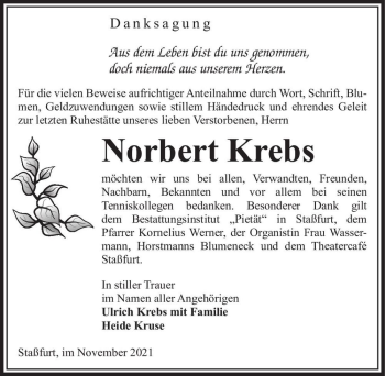 Traueranzeige von Norbert Krebs  von Magdeburger Volksstimme