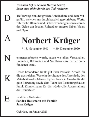Traueranzeige von Norbert Krüger  von Magdeburger Volksstimme