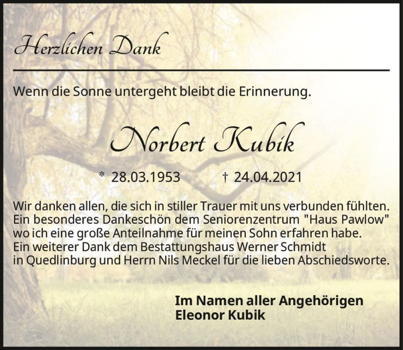  Traueranzeige für Norbert Kubik  vom 26.06.2021 aus Magdeburger Volksstimme