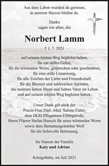 Traueranzeige von Norbert Lamm  von Magdeburger Volksstimme
