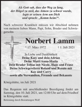 Traueranzeige von Norbert Lamm  von Magdeburger Volksstimme