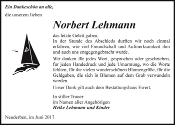 Traueranzeige von Norbert Lehmann  von Magdeburger Volksstimme