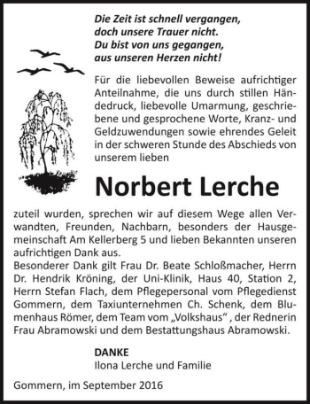 Traueranzeige von Norbert Lerche  von Magdeburger Volksstimme
