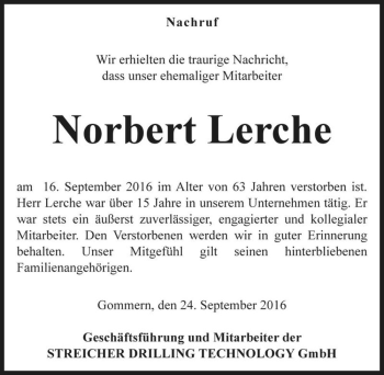 Traueranzeige von Norbert Lerche  von Magdeburger Volksstimme