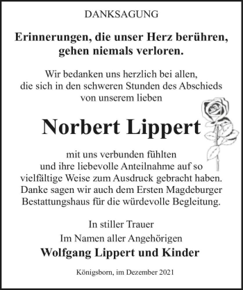 Traueranzeige von Norbert Lippert  von Magdeburger Volksstimme