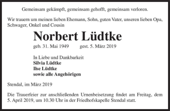 Traueranzeige von Norbert Lüdtke  von Magdeburger Volksstimme