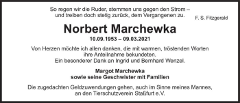 Traueranzeige von Norbert Marchewka  von Magdeburger Volksstimme