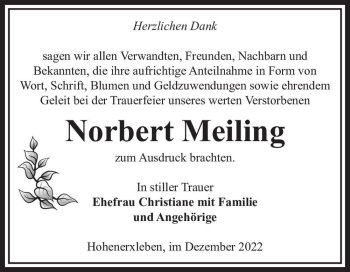 Traueranzeige von Norbert Meiling  von Magdeburger Volksstimme