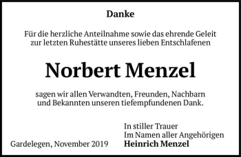 Traueranzeige von Norbert Menzel  von Magdeburger Volksstimme