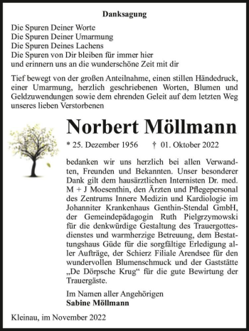 Traueranzeige von Norbert Möllmann  von Magdeburger Volksstimme