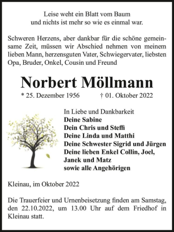 Traueranzeige von Norbert Möllmann  von Magdeburger Volksstimme
