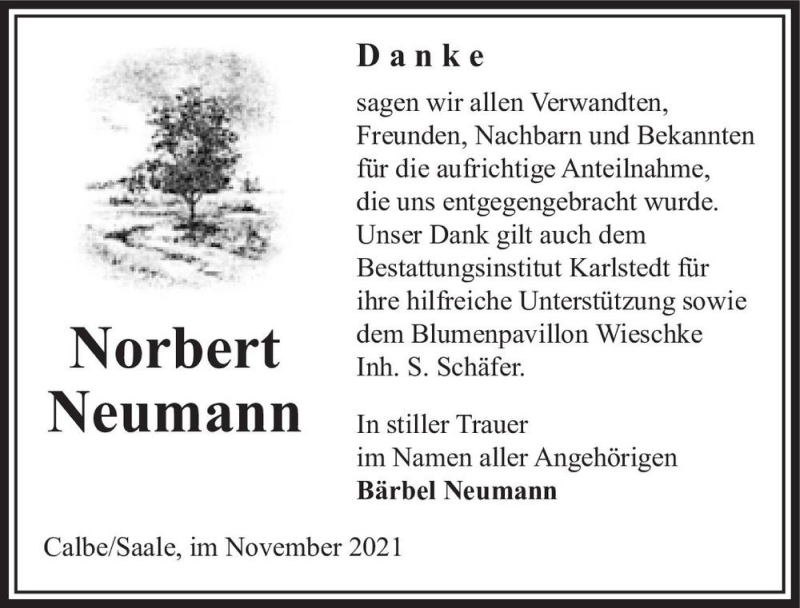  Traueranzeige für Norbert Neumann  vom 27.11.2021 aus Magdeburger Volksstimme