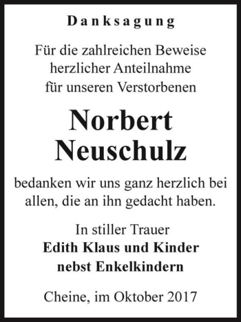 Traueranzeige von Norbert Neuschulz  von Magdeburger Volksstimme