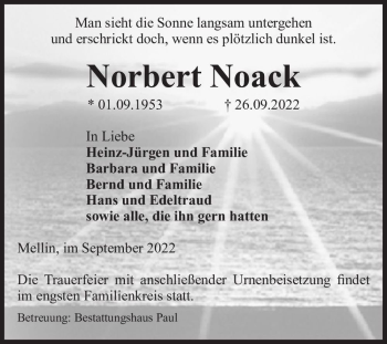 Traueranzeige von Norbert Noack  von Magdeburger Volksstimme