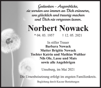 Traueranzeige von Norbert Nowack  von Magdeburger Volksstimme