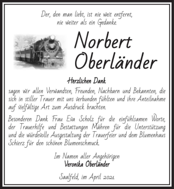 Traueranzeige von Norbert Oberländer  von Magdeburger Volksstimme