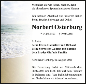 Traueranzeige von Norbert Osterburg  von Magdeburger Volksstimme