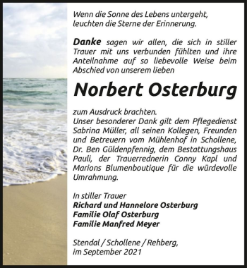 Traueranzeige von Norbert Osterburg  von Magdeburger Volksstimme