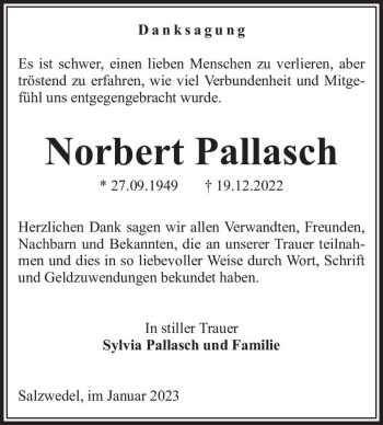 Traueranzeige von Norbert Pallasch  von Magdeburger Volksstimme