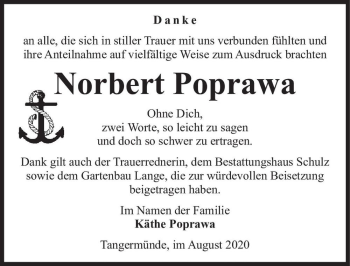 Traueranzeige von Norbert Proprawa  von Magdeburger Volksstimme
