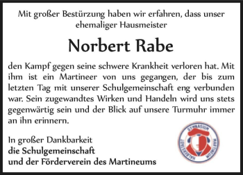 Traueranzeige von Norbert Rabe  von Magdeburger Volksstimme
