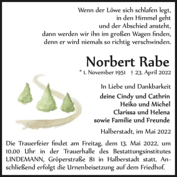 Traueranzeige von Norbert Rabe  von Magdeburger Volksstimme