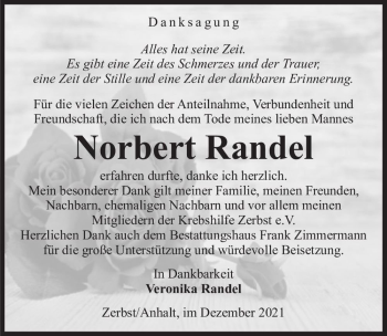 Traueranzeige von Norbert Randel  von Magdeburger Volksstimme