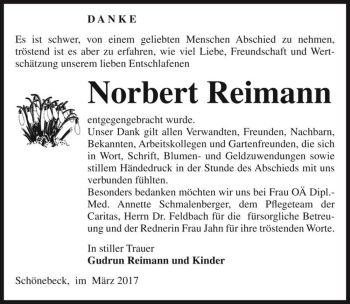 Traueranzeige von Norbert Reimann  von Magdeburger Volksstimme